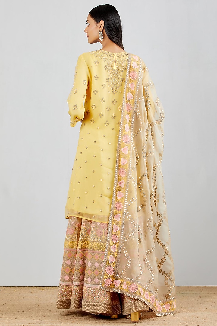 Pale Yellow Embroidered Bridal Sharara Set by Kavita Bhartia at Pernia's Pop Up Shop
