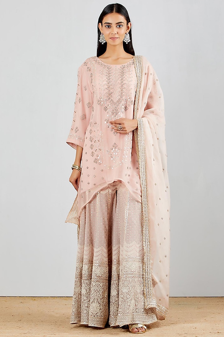 Blush Pink Embroidered Sharara Set by Kavita Bhartia at Pernia's Pop Up Shop