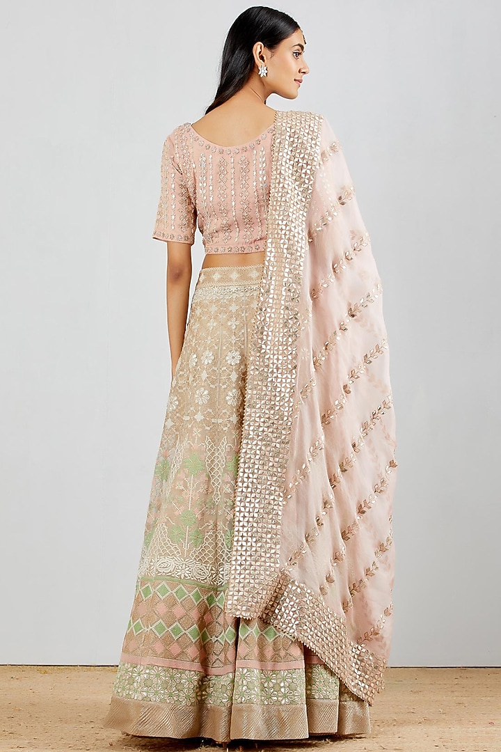 Blush Pink Organza Silk Embroidered Wedding Lehenga Set by Kavita Bhartia at Pernia's Pop Up Shop