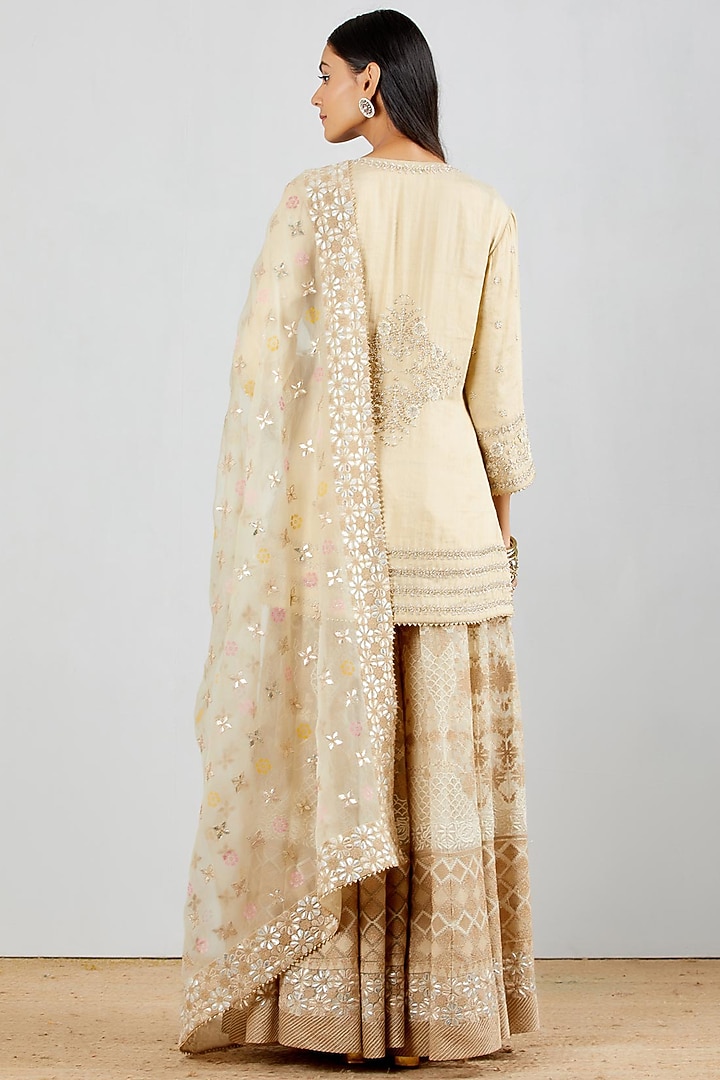 Ivory & Beige Hand Embellished Bridal Sharara Set by Kavita Bhartia at Pernia's Pop Up Shop