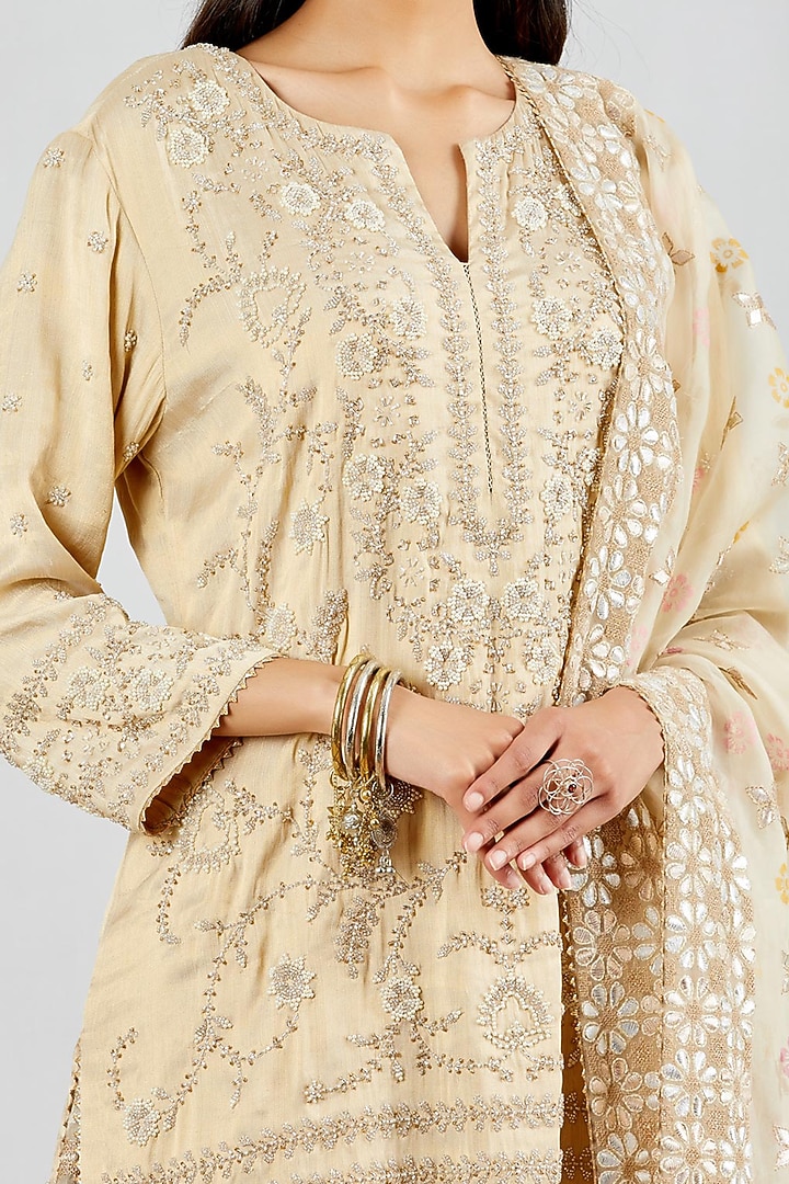 Ivory & Beige Hand Embellished Bridal Sharara Set by Kavita Bhartia at Pernia's Pop Up Shop