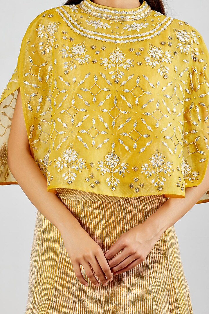Yellow Organza Paneled Skirt Set by Kavita Bhartia at Pernia's Pop Up Shop