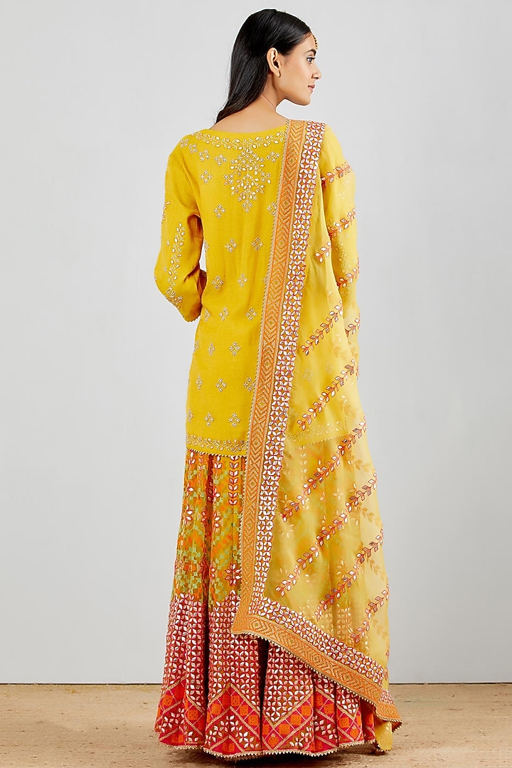 Yellow Hand Embellished Bridal Sharara Set by Kavita Bhartia at Pernia's Pop Up Shop