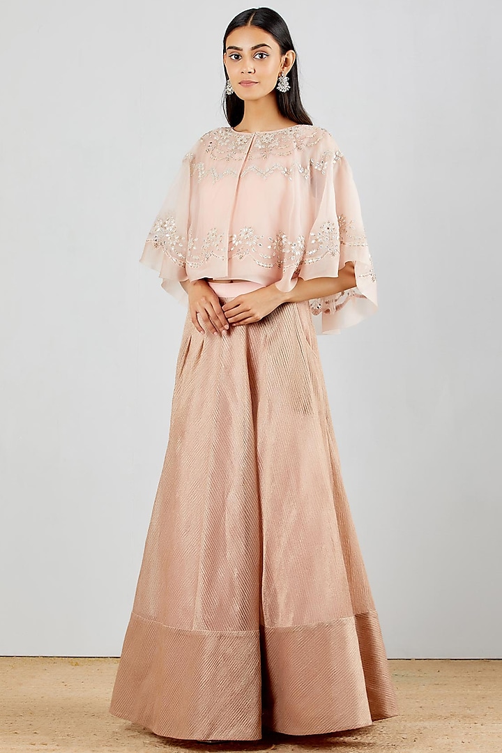 Blush Pink Skirt Set With Gota Work by Kavita Bhartia