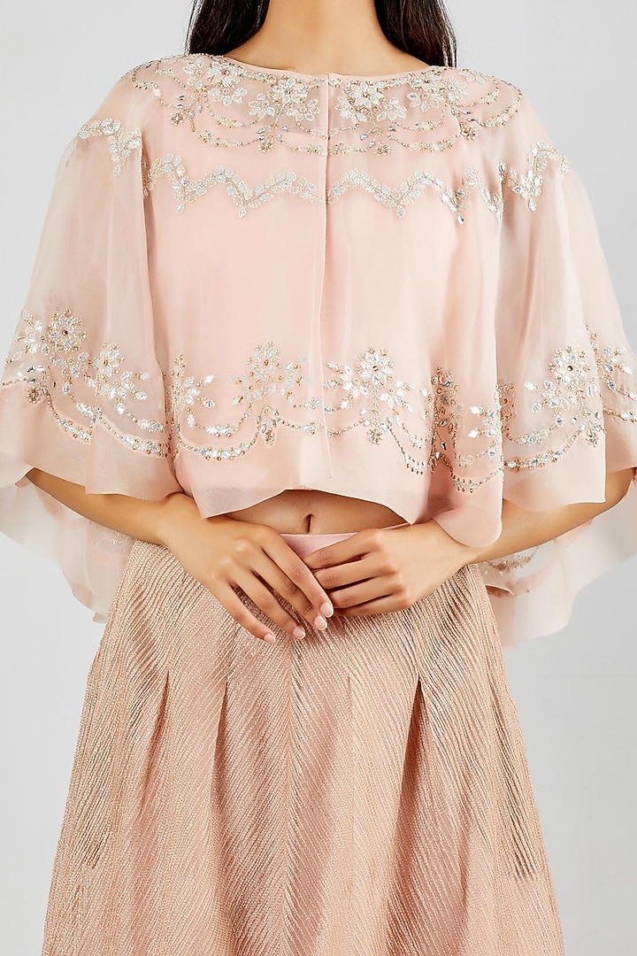 Blush Pink Organza Silk Textured Skirt Set by Kavita Bhartia at Pernia's Pop Up Shop