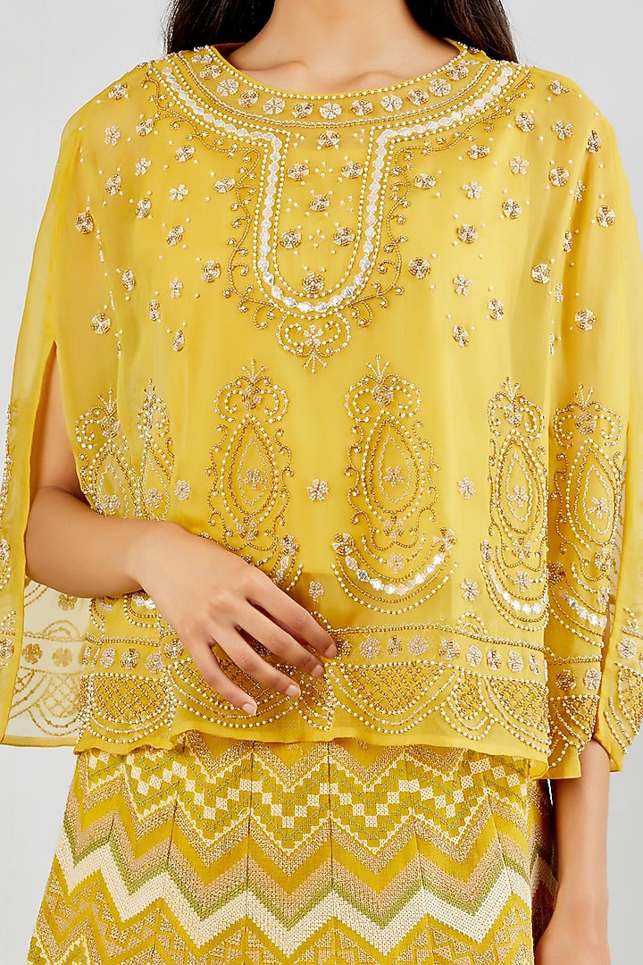 Yellow Chanderi Embroidered Skirt Set by Kavita Bhartia at Pernia's Pop Up Shop