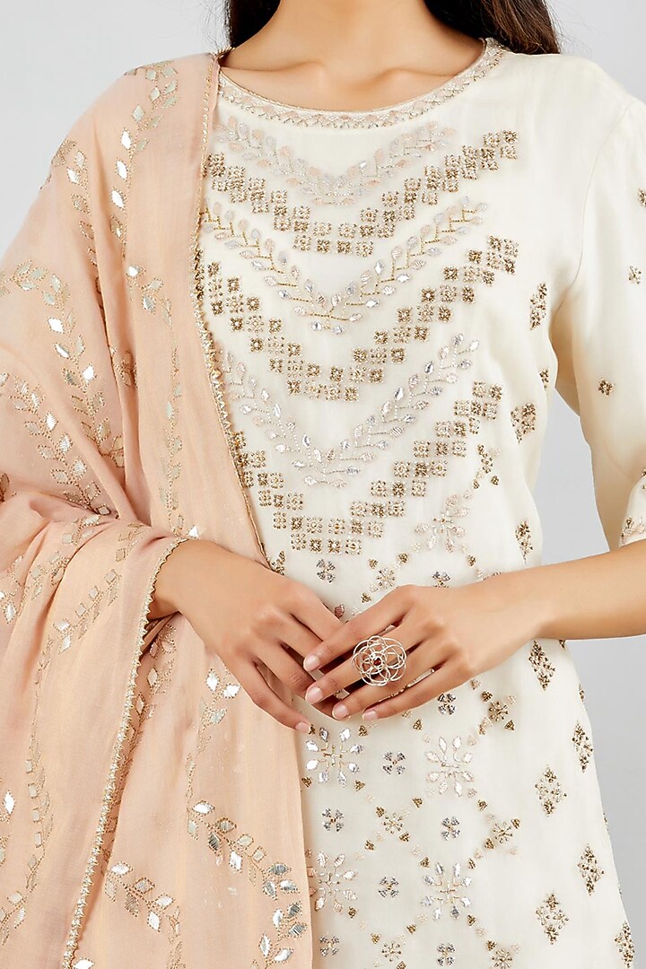 Ivory Hand Embroidered Bridal Sharara Set by Kavita Bhartia at Pernia's Pop Up Shop