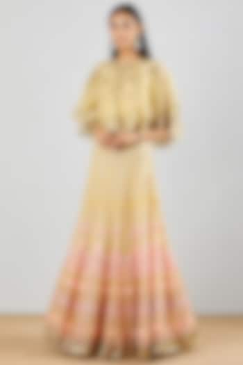 Pale Yellow Organza Silk Chikankari Embellished Skirt Set by Kavita Bhartia at Pernia's Pop Up Shop