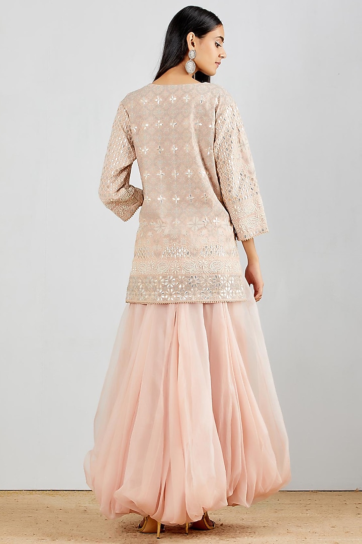 Blush Pink Organza Silk Balloon Skirt Set by Kavita Bhartia at Pernia's Pop Up Shop