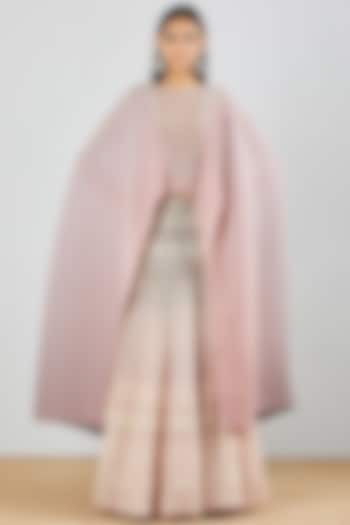Blush Pink Chikankari Embroidered Dress With Cape by Kavita Bhartia