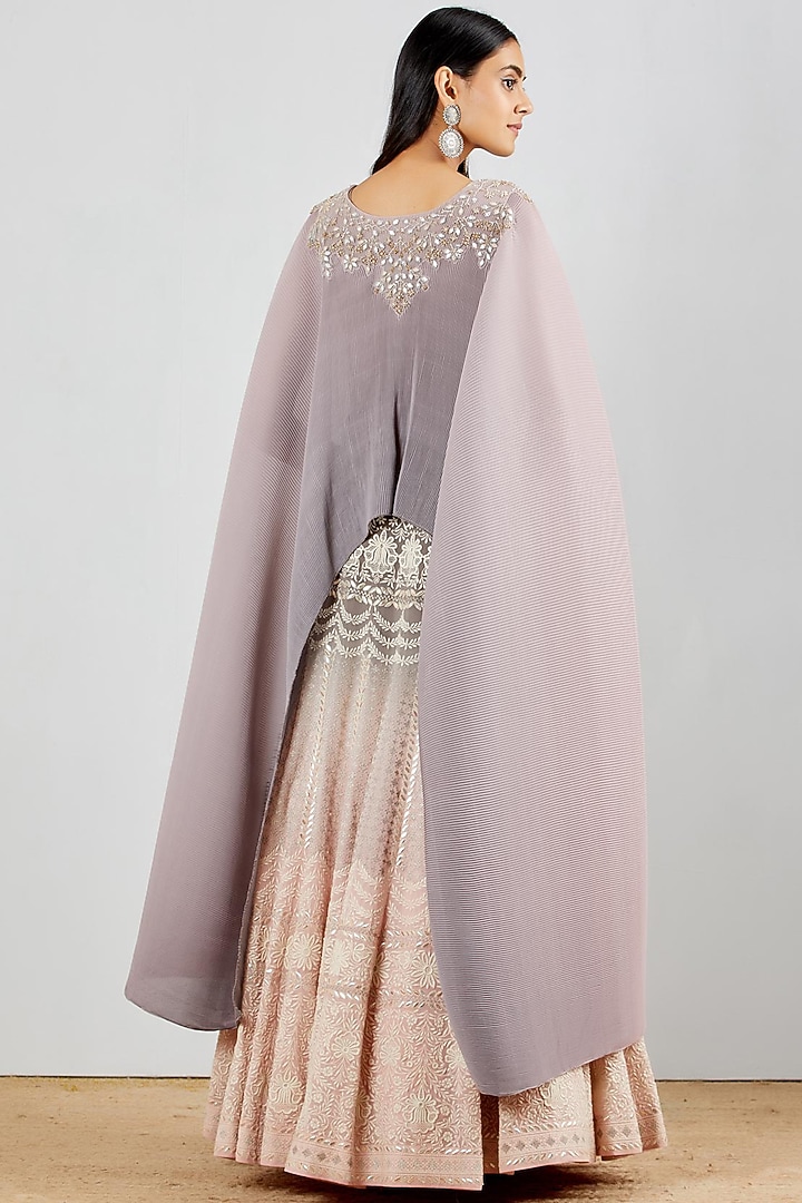 Blush Pink Chikankari Embroidered Party Wear Dress With Cape by Kavita Bhartia at Pernia's Pop Up Shop