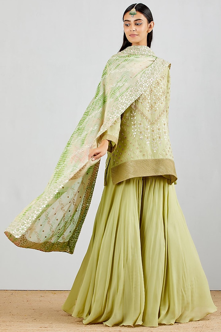 Green Hand Embroidered Sharara Set by Kavita Bhartia