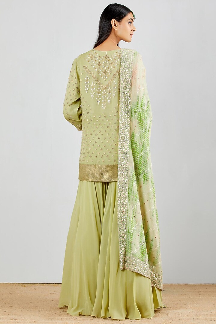 Green Hand Embroidered Wedding Sharara Set by Kavita Bhartia at Pernia's Pop Up Shop