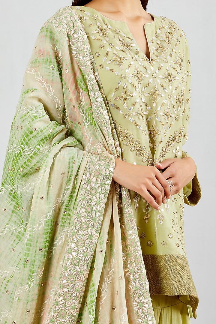 Green Hand Embroidered Wedding Sharara Set by Kavita Bhartia at Pernia's Pop Up Shop