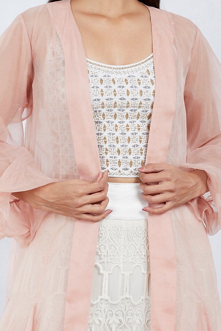 Ivory Embroidered Bridal Sharara Set With Cape by Kavita Bhartia at Pernia's Pop Up Shop