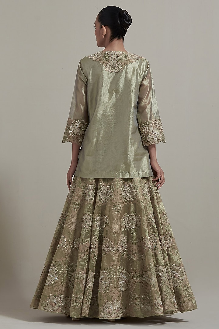 Sage Green Tissue Hand Embellished Kurta Set by Kavita Bhartia at Pernia's Pop Up Shop