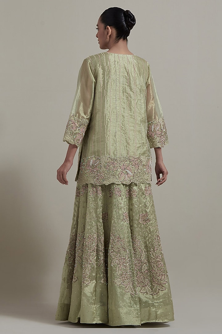 Green Tissue Hand Embellished Kurta Set by Kavita Bhartia at Pernia's Pop Up Shop
