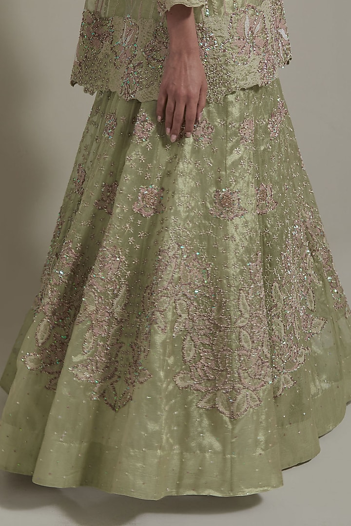Green Tissue Hand Embellished Kurta Set by Kavita Bhartia at Pernia's Pop Up Shop