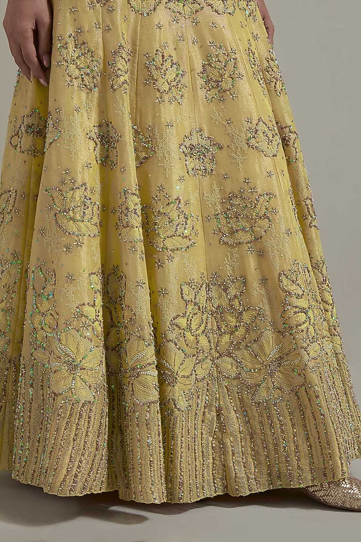 Green & Gold Cotton Lycra Hand Embellished Bridal Lehenga Set by Kavita Bhartia at Pernia's Pop Up Shop