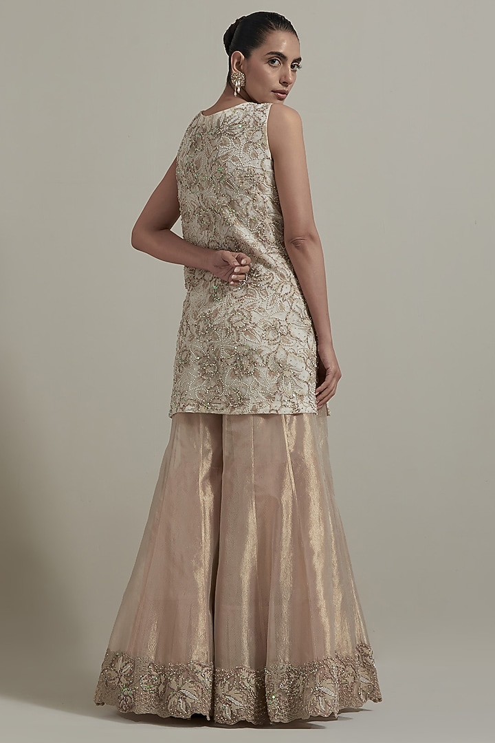 Pink Organza & Tissue Embellished Bridal Sharara Set by Kavita Bhartia at Pernia's Pop Up Shop