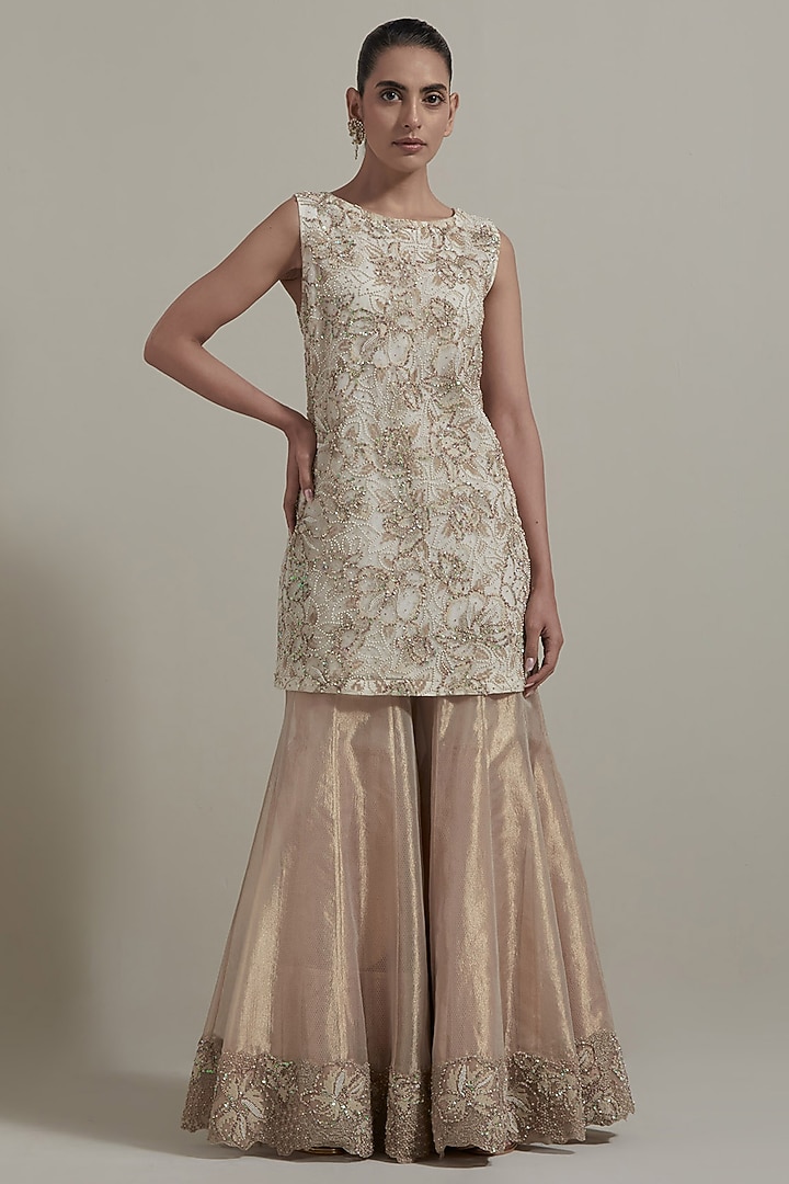 Pink Organza & Tissue Embellished Bridal Sharara Set by Kavita Bhartia at Pernia's Pop Up Shop