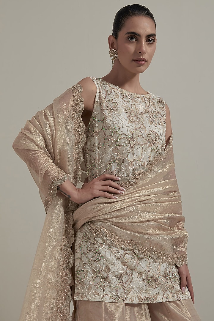 Pink Organza & Tissue Embellished Bridal Sharara Set by Kavita Bhartia at Pernia's Pop Up Shop