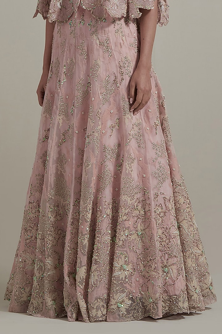 Pink Organza Tissue Hand Embellished Cape Set by Kavita Bhartia at Pernia's Pop Up Shop