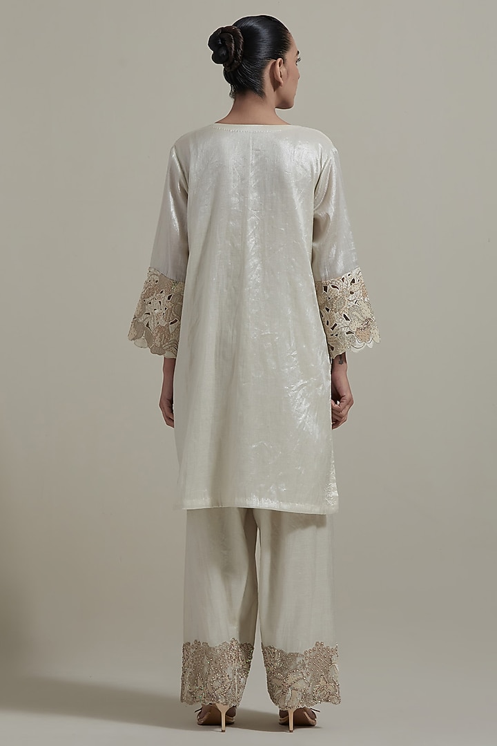 Ivory Tissue Hand Embellished Kurta Set by Kavita Bhartia at Pernia's Pop Up Shop