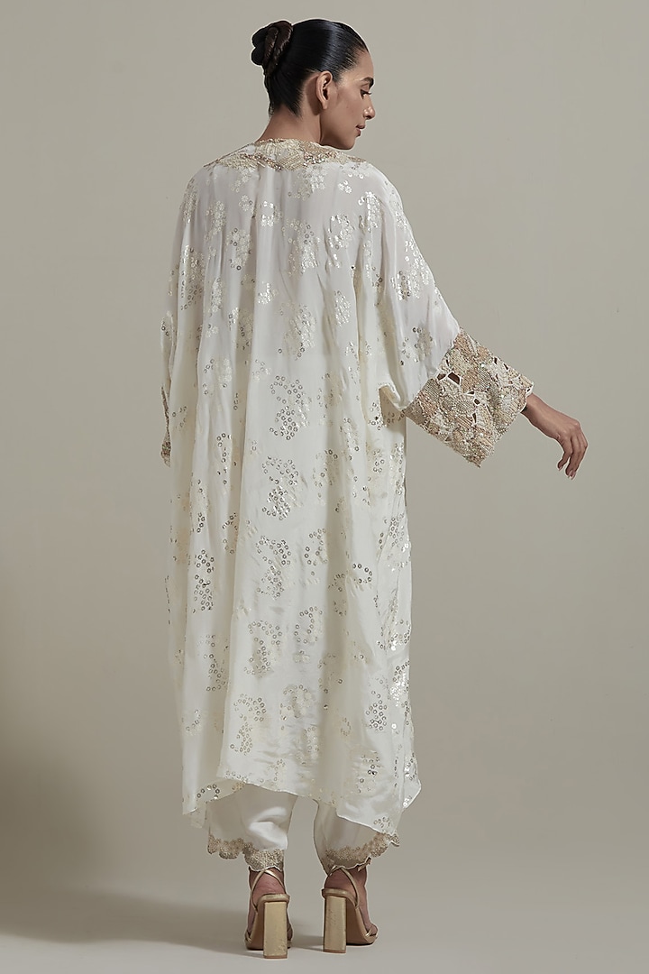 Ivory Silk Hand Embellished Kaftan Kurta Set by Kavita Bhartia at Pernia's Pop Up Shop
