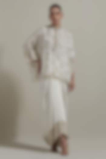 Ivory Malai Satin Draped Skirt Set by Kavita Bhartia at Pernia's Pop Up Shop