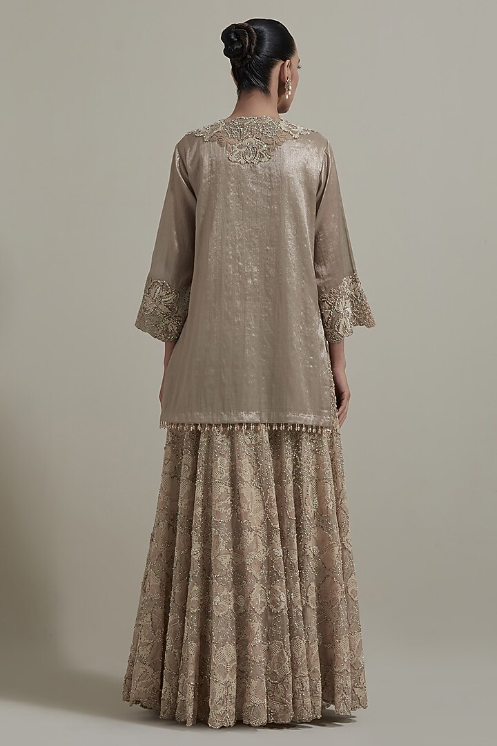 Beige Tissue Hand Embellished Kurta by Kavita Bhartia at Pernia's Pop Up Shop