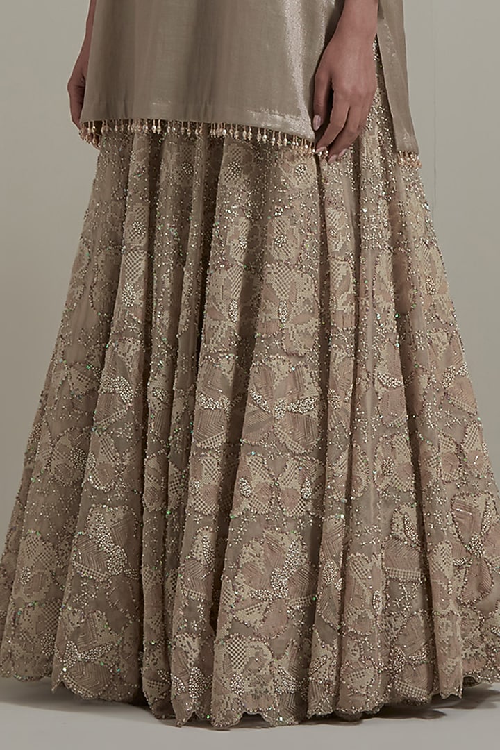 Beige Tissue Hand Embellished Kurta by Kavita Bhartia at Pernia's Pop Up Shop