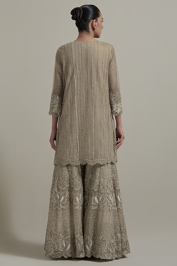 Beige Organza & Net Embellished Bridal Sharara Set by Kavita Bhartia at Pernia's Pop Up Shop