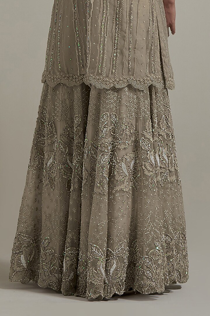Beige Organza & Net Embellished Bridal Sharara Set by Kavita Bhartia at Pernia's Pop Up Shop