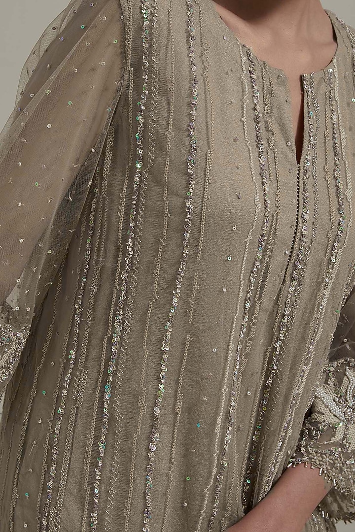 Beige Organza & Net Embellished Bridal Sharara Set by Kavita Bhartia at Pernia's Pop Up Shop