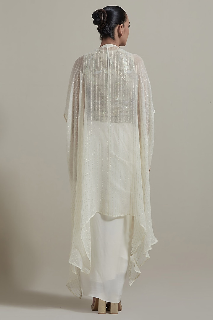 Ivory Lurex Georgette & Net Cape Set by Kavita Bhartia at Pernia's Pop Up Shop