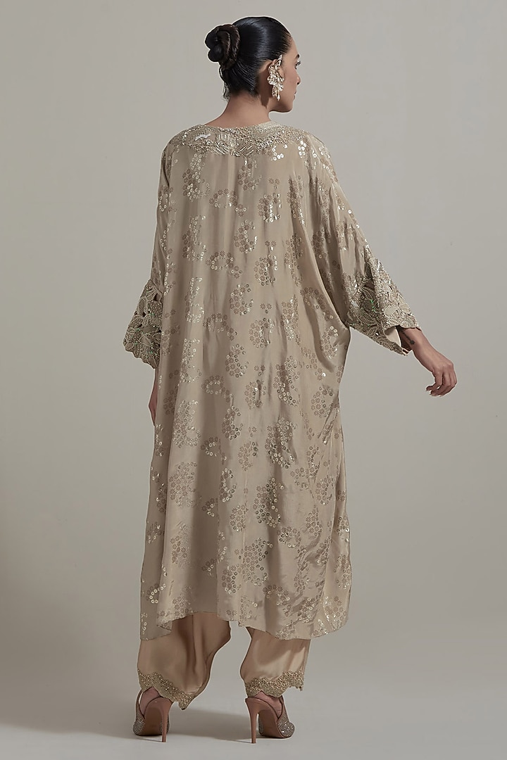 Beige Silk & Satin Hand Embellished Kurta Set by Kavita Bhartia at Pernia's Pop Up Shop