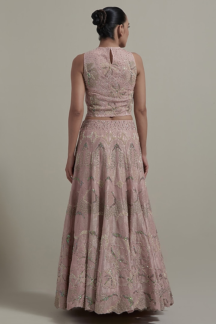 Pink Net & Organza Embellished Wedding Lehenga Set by Kavita Bhartia at Pernia's Pop Up Shop