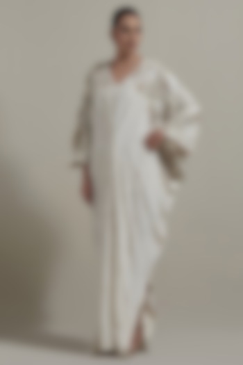 Ivory Crepe Hand Embellished Kaftan by Kavita Bhartia at Pernia's Pop Up Shop
