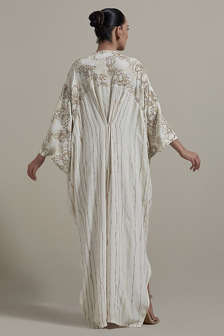 Ivory Crepe Hand Embellished Kaftan by Kavita Bhartia at Pernia's Pop Up Shop