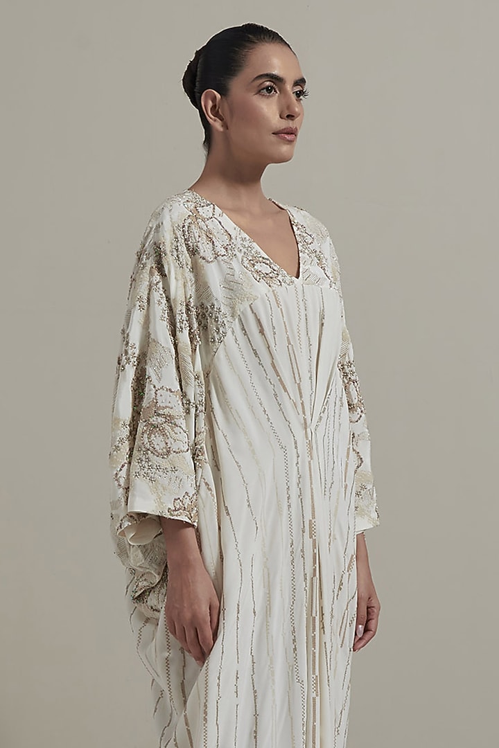 Ivory Crepe Hand Embellished Kaftan by Kavita Bhartia at Pernia's Pop Up Shop