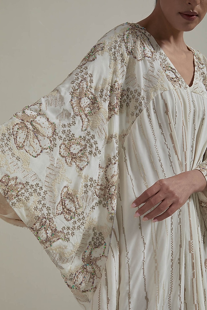 Ivory Crepe Hand Embellished Kaftan by Kavita Bhartia at Pernia's Pop Up Shop