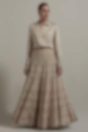 Beige Modal Satin Hand Embellished Skirt Set by Kavita Bhartia at Pernia's Pop Up Shop