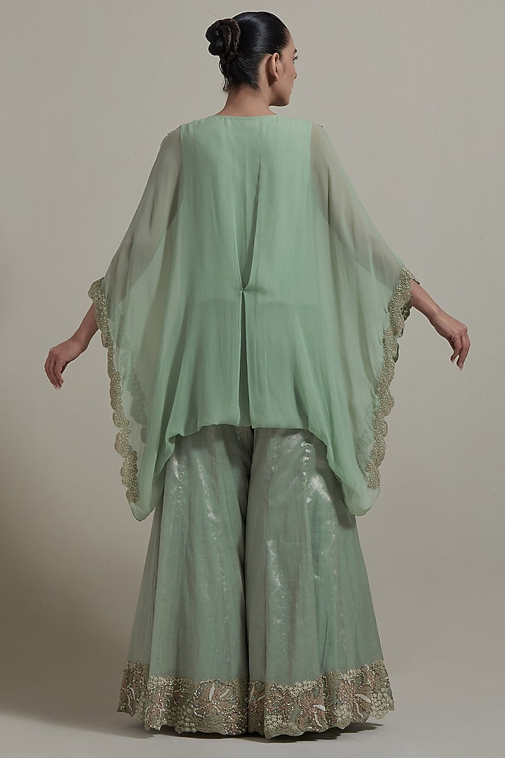 Green Chiffon & Tissue Embellished Wedding Sharara Set by Kavita Bhartia at Pernia's Pop Up Shop