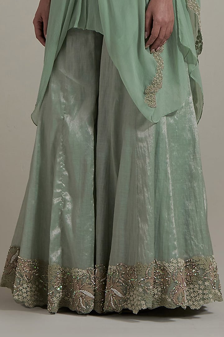 Green Chiffon & Tissue Embellished Wedding Sharara Set by Kavita Bhartia at Pernia's Pop Up Shop