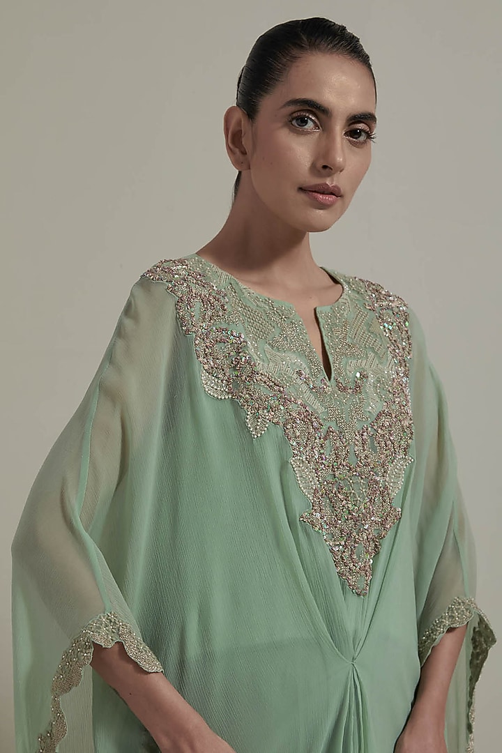 Green Chiffon & Tissue Embellished Wedding Sharara Set by Kavita Bhartia at Pernia's Pop Up Shop