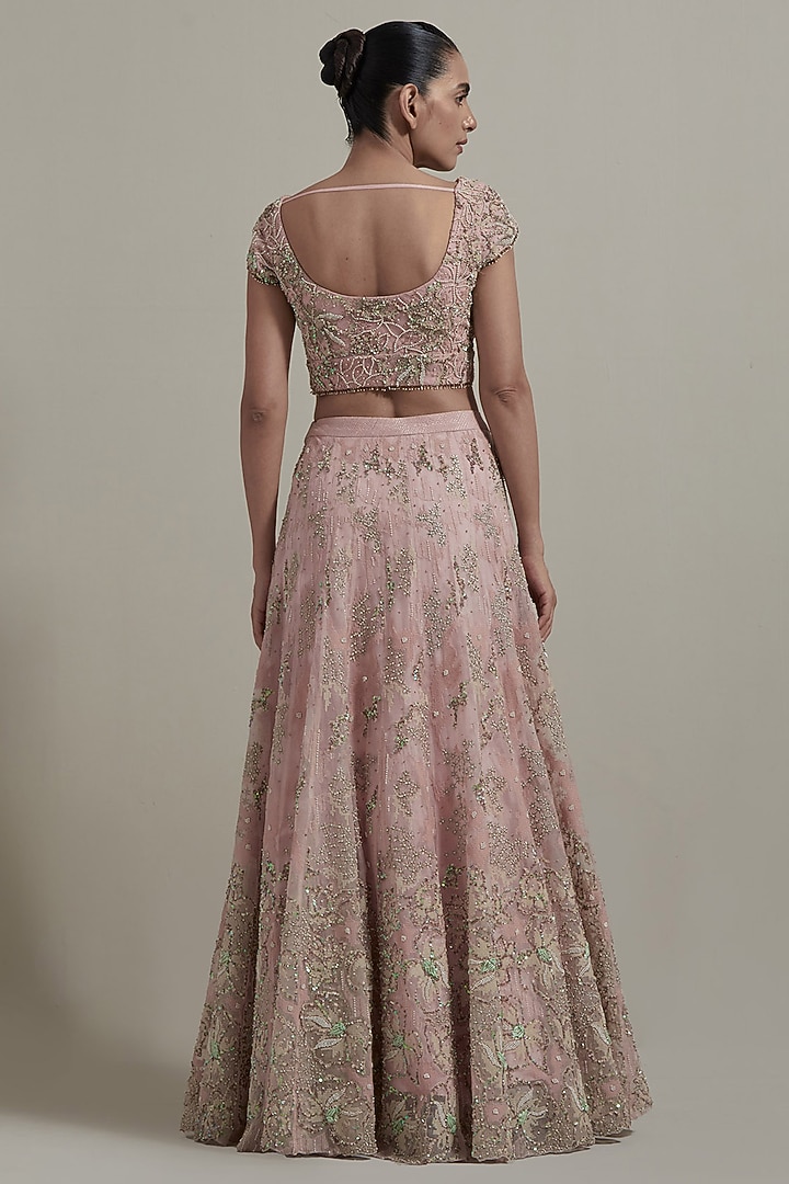 Pink Net & Organza Embellished Bridal Lehenga Set by Kavita Bhartia at Pernia's Pop Up Shop