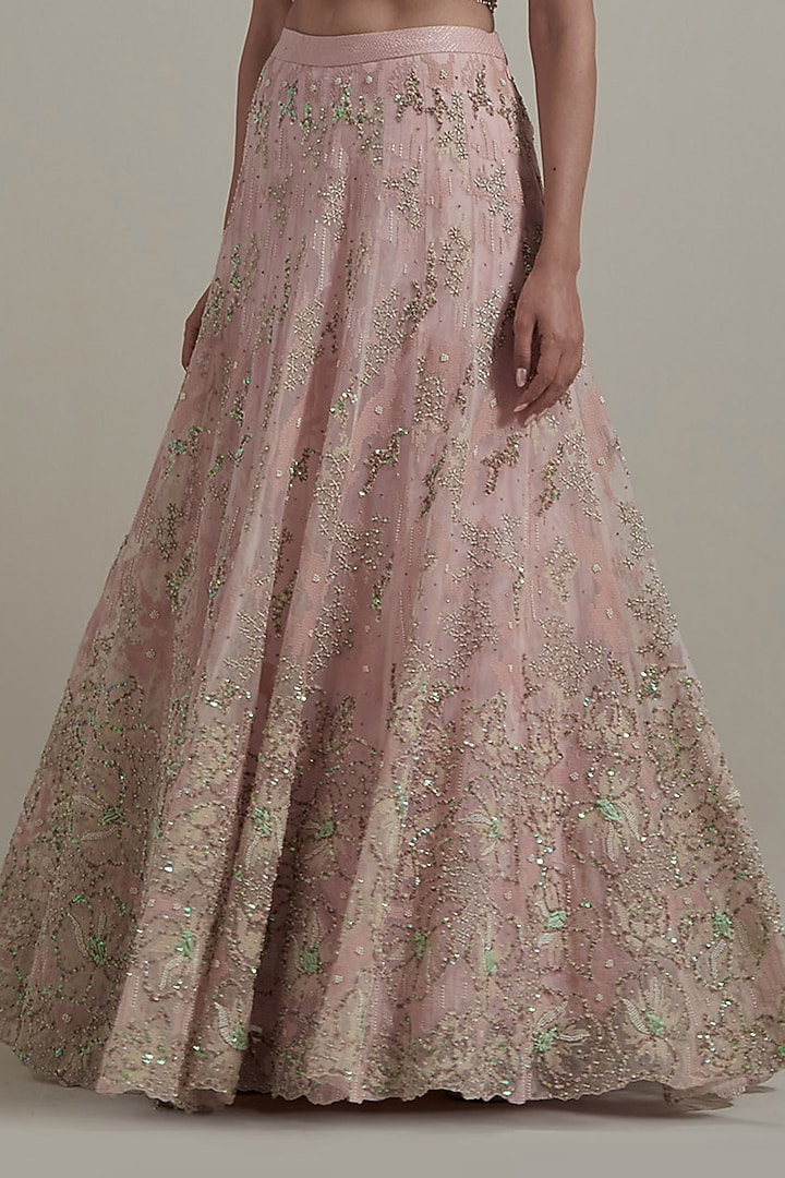 Pink Net & Organza Embellished Bridal Lehenga Set by Kavita Bhartia at Pernia's Pop Up Shop