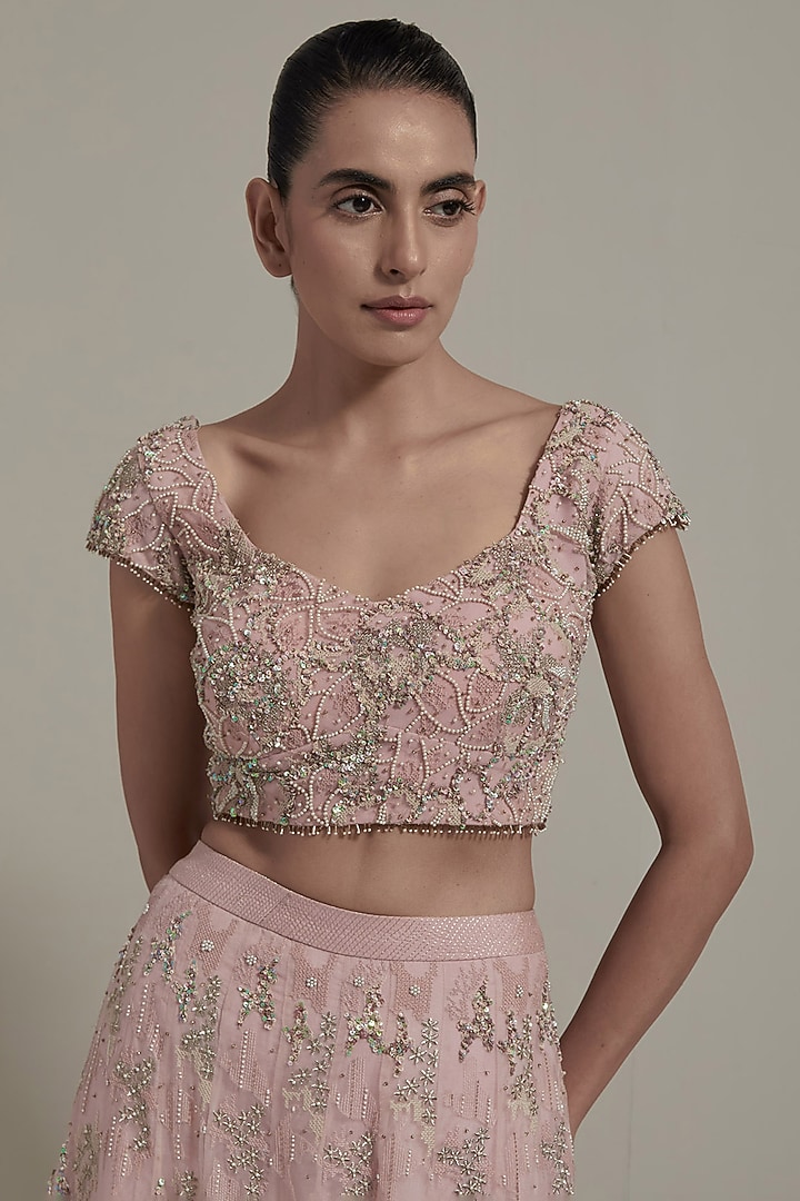 Pink Net & Organza Embellished Bridal Lehenga Set by Kavita Bhartia at Pernia's Pop Up Shop