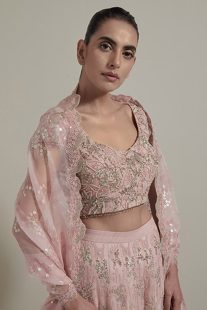 Pink Net & Organza Embellished Bridal Lehenga Set by Kavita Bhartia at Pernia's Pop Up Shop